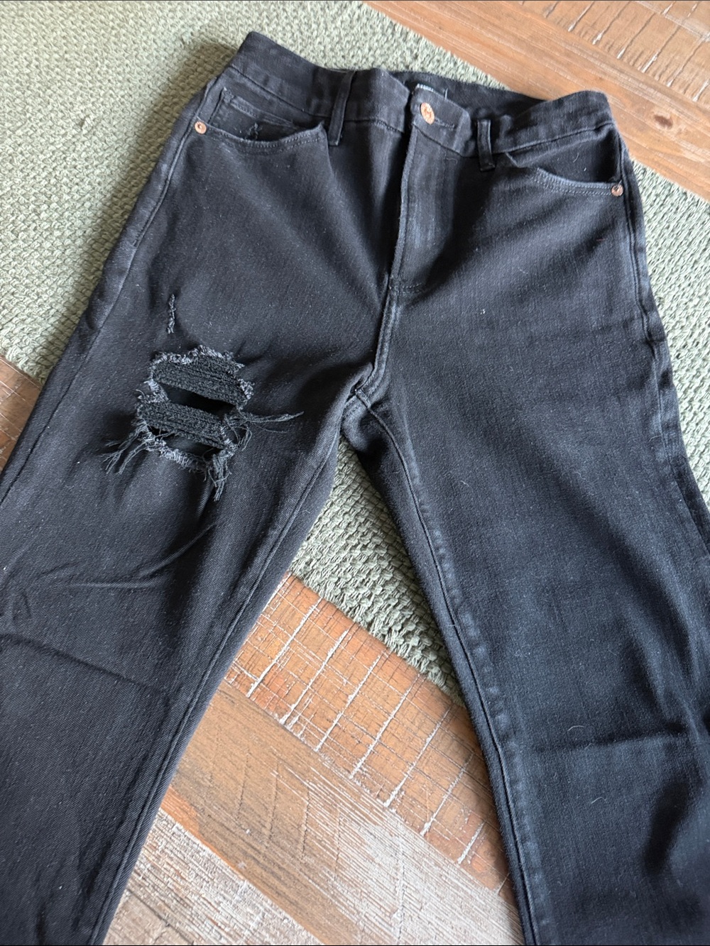 Express Women’s Black Flare Jeans with Distressed Knee
